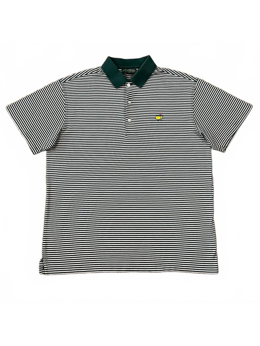 Vintage Amen Corner Masters Polo Shirt Green Beige Stripe Size Medium